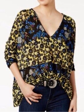 Free People Isabelle 
Floral V-Neck Sheer tunic in Yellow and Black